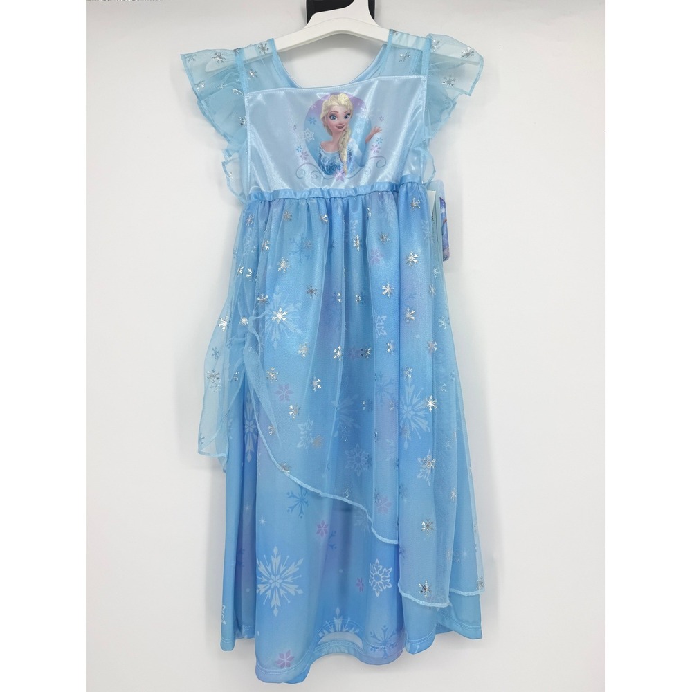 Disney Frozen Elsa Nightgown Blue Snowflake Mesh Flutter Sleeve 3T NWT